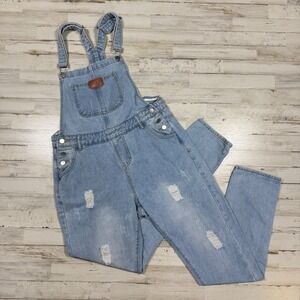 Distressed Denim Overalls Light Wash Women's Size Medium